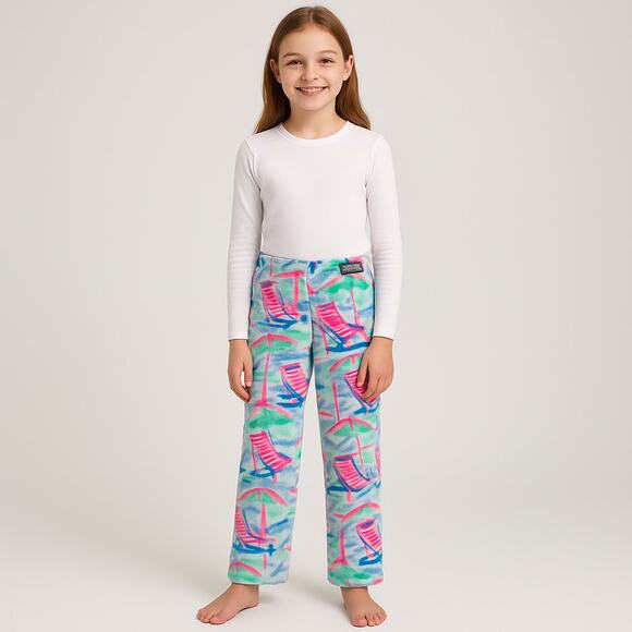 Vineyard Vines Girls High Pile Lounge Pants in Cabana Crystal Blue Size Large - Picture 1 of 10